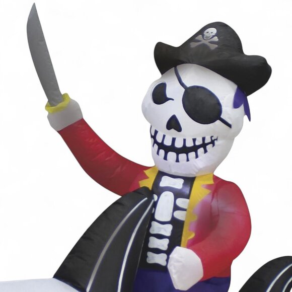 HUGE 8 FT Pirate Riding Skeleton Shark LED Inflatable Halloween Yard Prop NEW - Picture 4 of 7